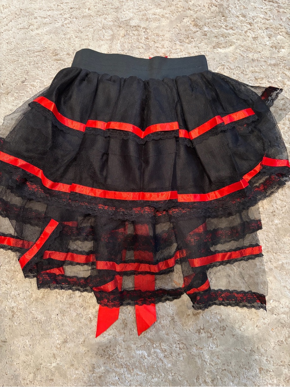 Black Tulle Mini Skirt with Red Trim